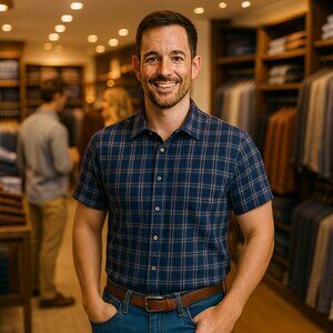 Eddie Bauer Men's XL 100% Cotton Blue Plaid Shirt